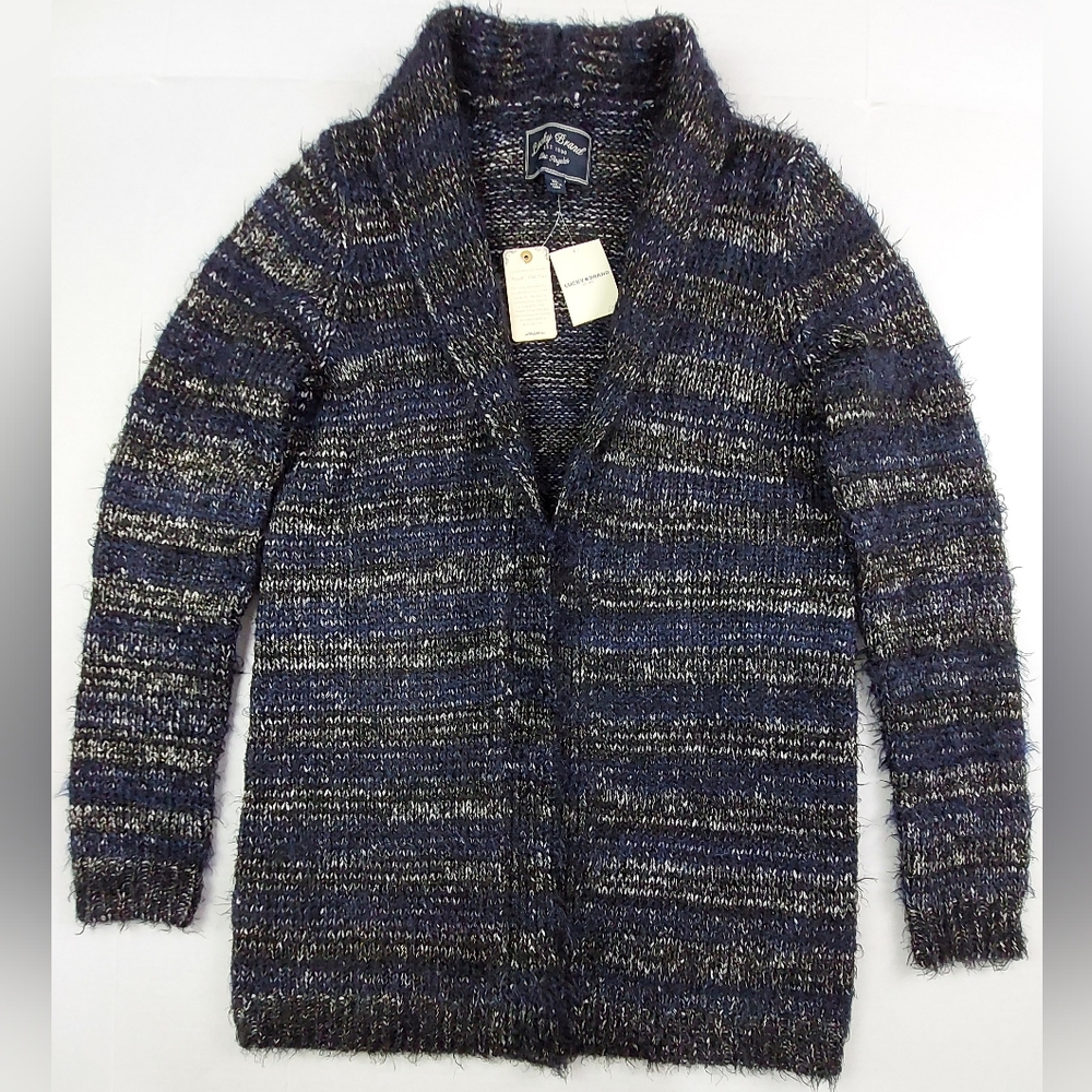 Lucky Brand Open Front Cardigan Sweater Womens XL Striped Purple Metallic NWT